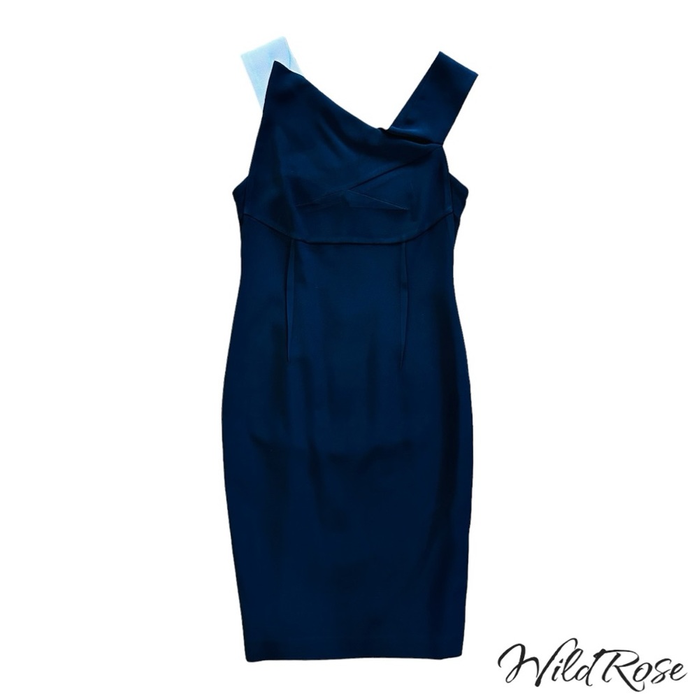 Roland Mouret Navy Blue & Light Blue Midi Sheath Dress